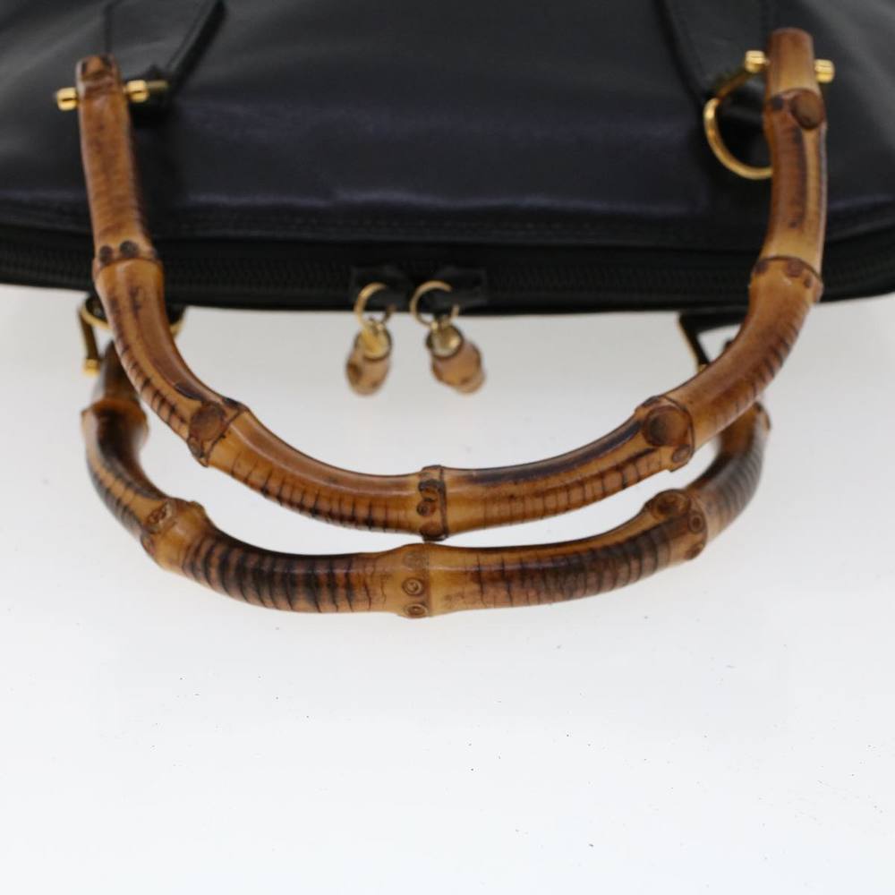 GUCCI Bamboo Hand Bag Leather 2way Black Auth 45974 - Picture 7 of 16